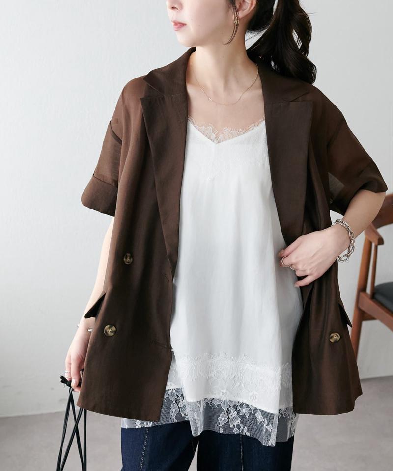 【程よい透け感】半袖シアーテーラードジャケット《WEB限定》