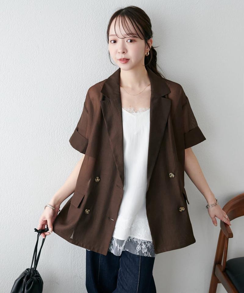 【程よい透け感】半袖シアーテーラードジャケット《WEB限定》