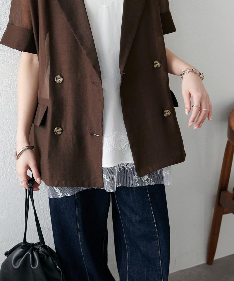 【程よい透け感】半袖シアーテーラードジャケット《WEB限定》