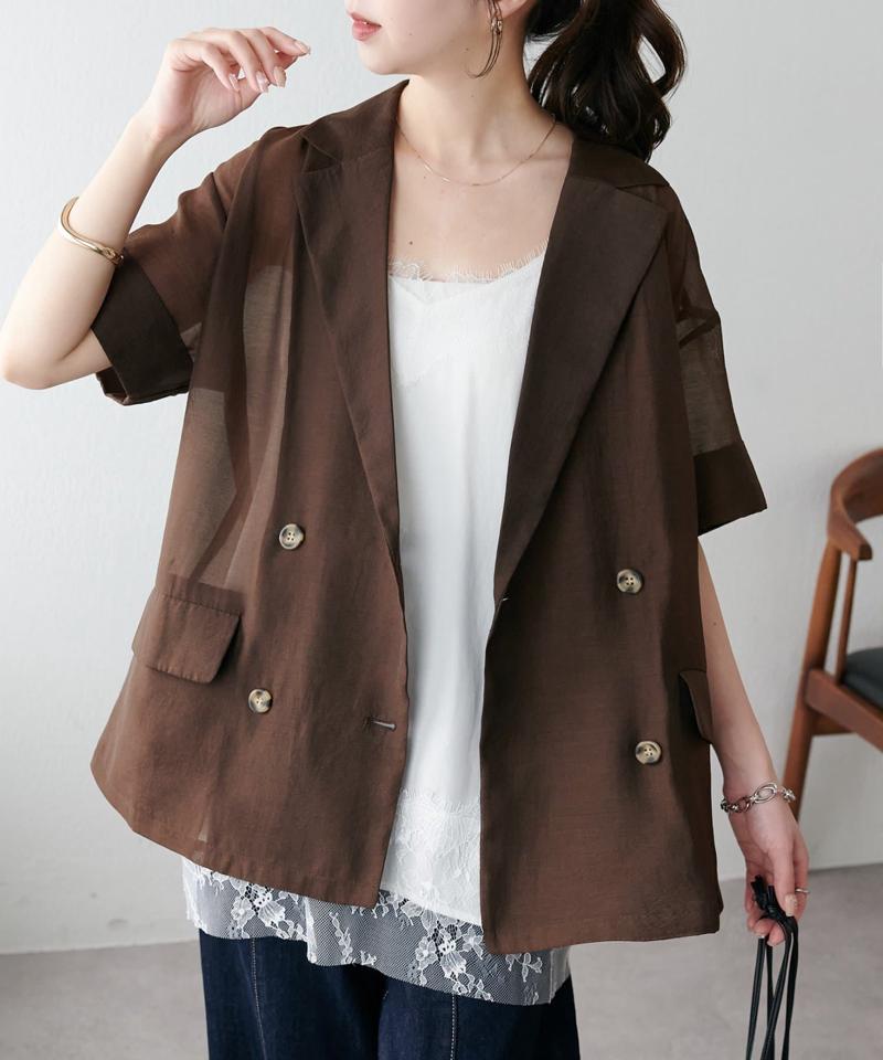 【程よい透け感】半袖シアーテーラードジャケット《WEB限定》