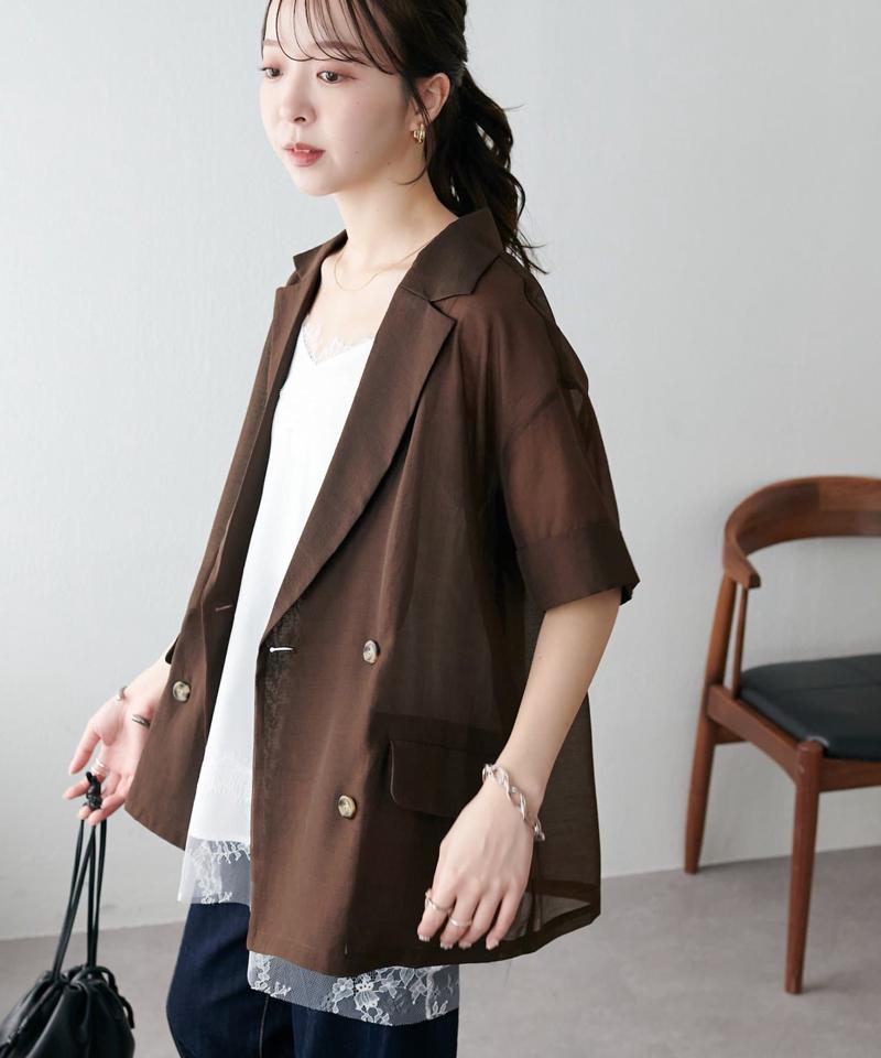【程よい透け感】半袖シアーテーラードジャケット《WEB限定》
