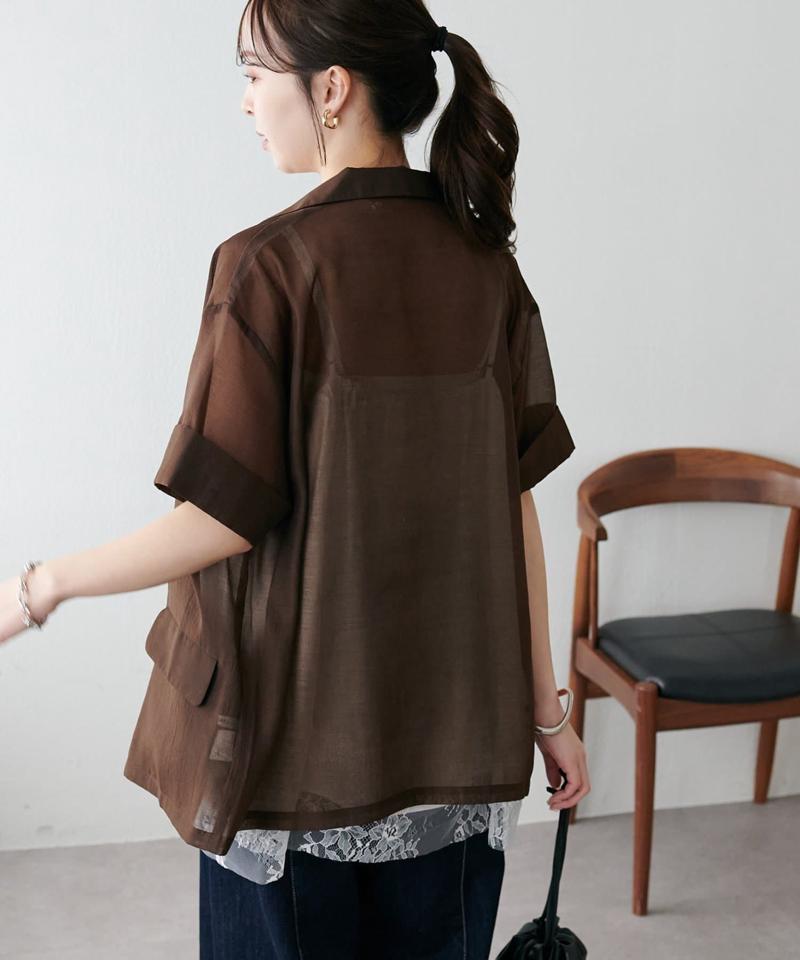 【程よい透け感】半袖シアーテーラードジャケット《WEB限定》
