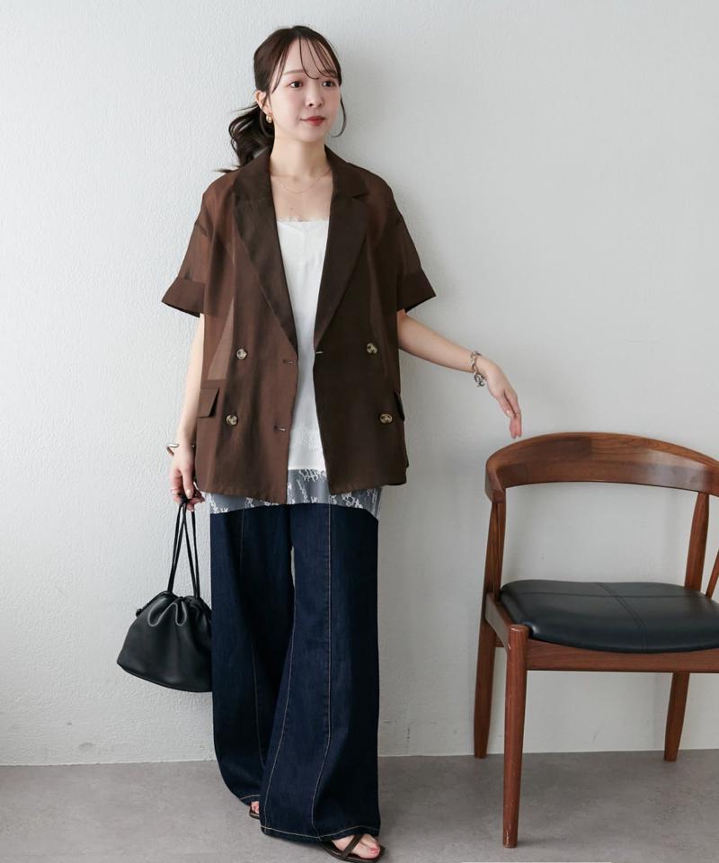 【程よい透け感】半袖シアーテーラードジャケット《WEB限定》