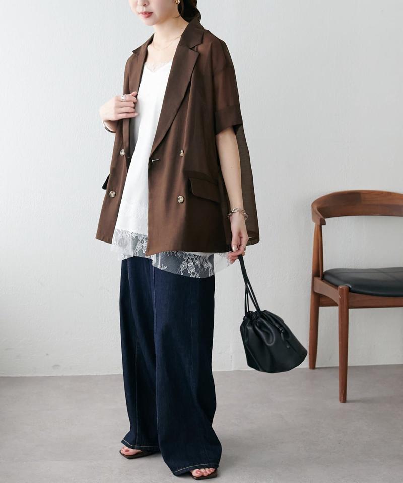【程よい透け感】半袖シアーテーラードジャケット《WEB限定》
