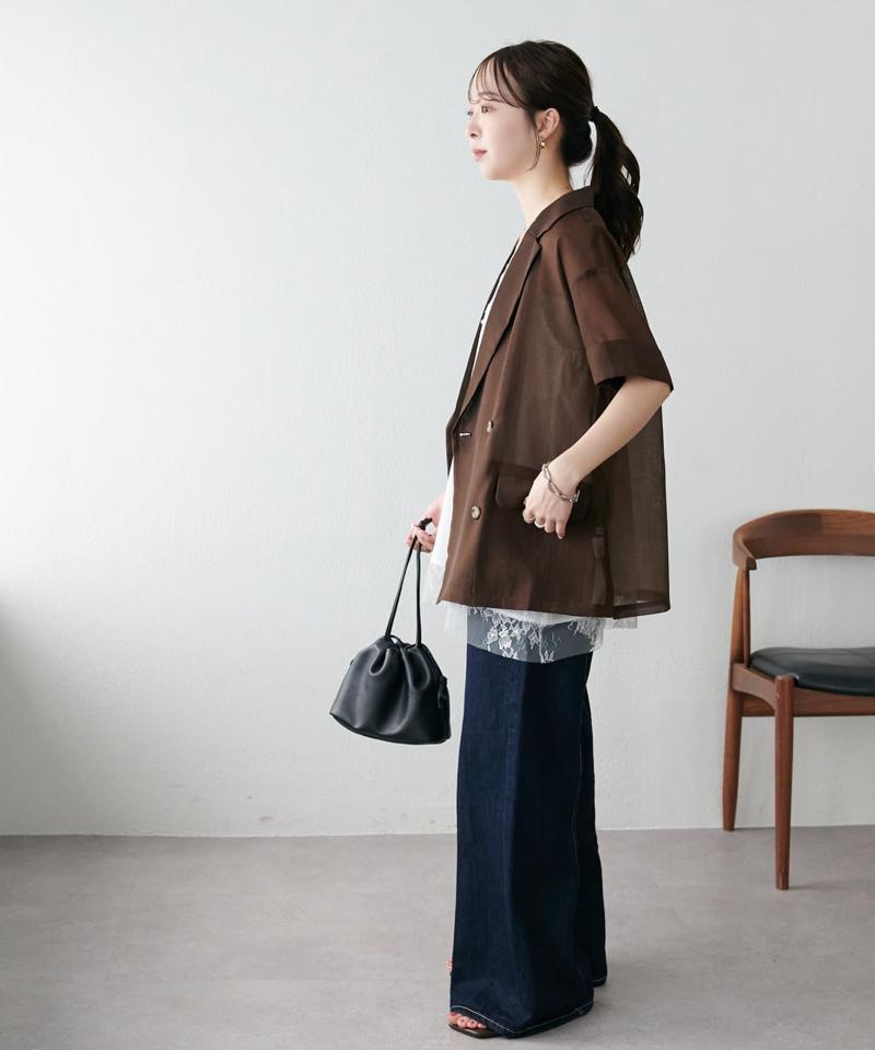 【程よい透け感】半袖シアーテーラードジャケット《WEB限定》