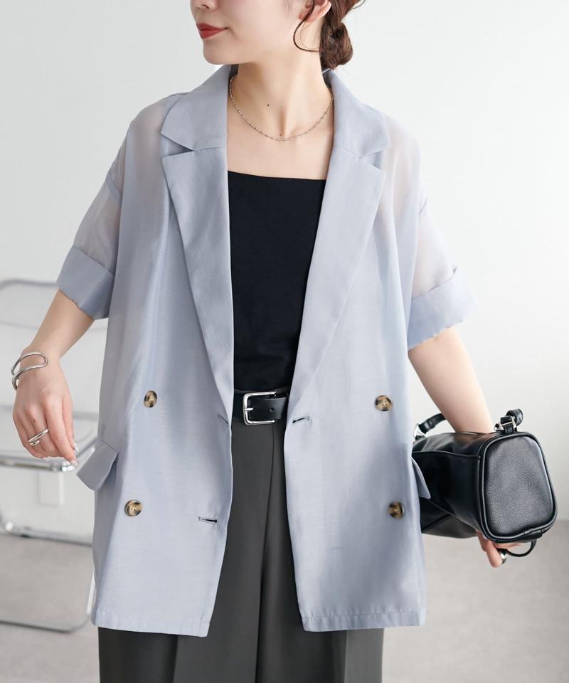 【程よい透け感】半袖シアーテーラードジャケット《WEB限定》