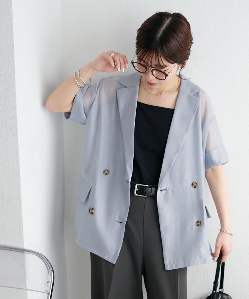 【程よい透け感】半袖シアーテーラードジャケット《WEB限定》