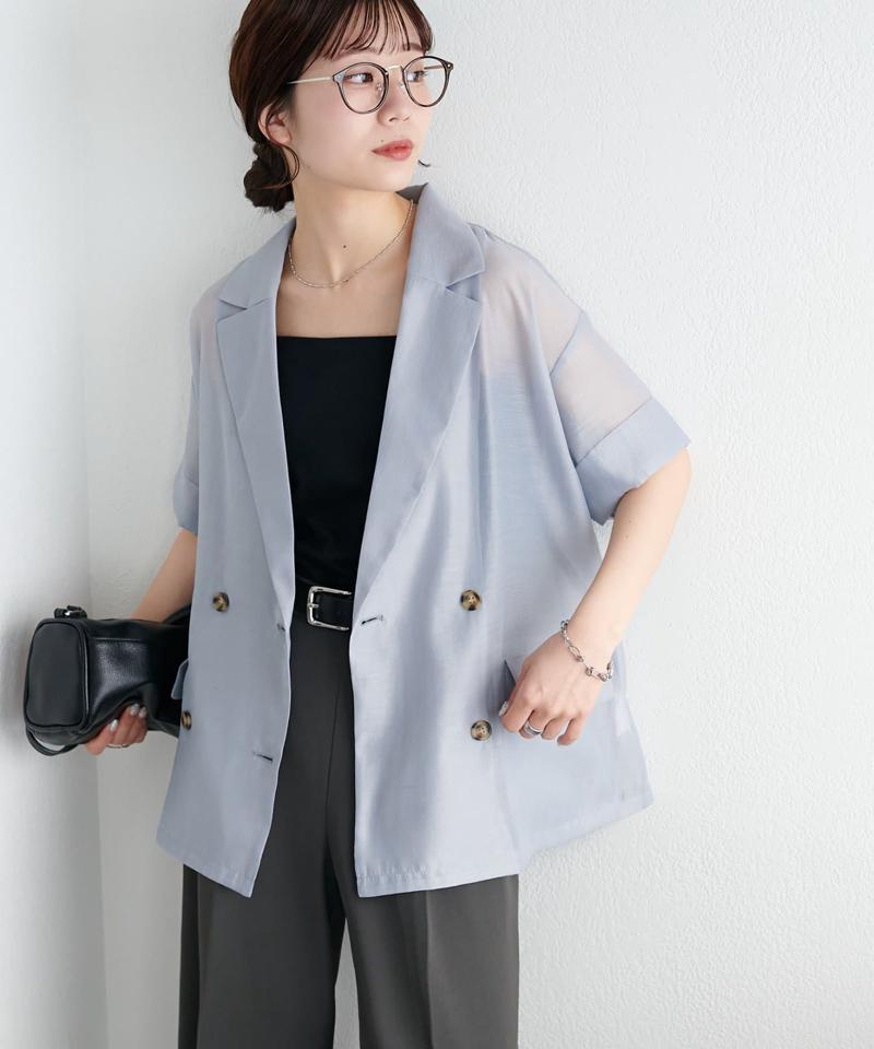 【程よい透け感】半袖シアーテーラードジャケット《WEB限定》