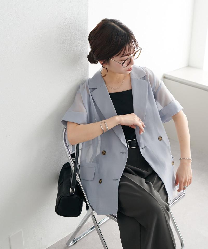 【程よい透け感】半袖シアーテーラードジャケット《WEB限定》