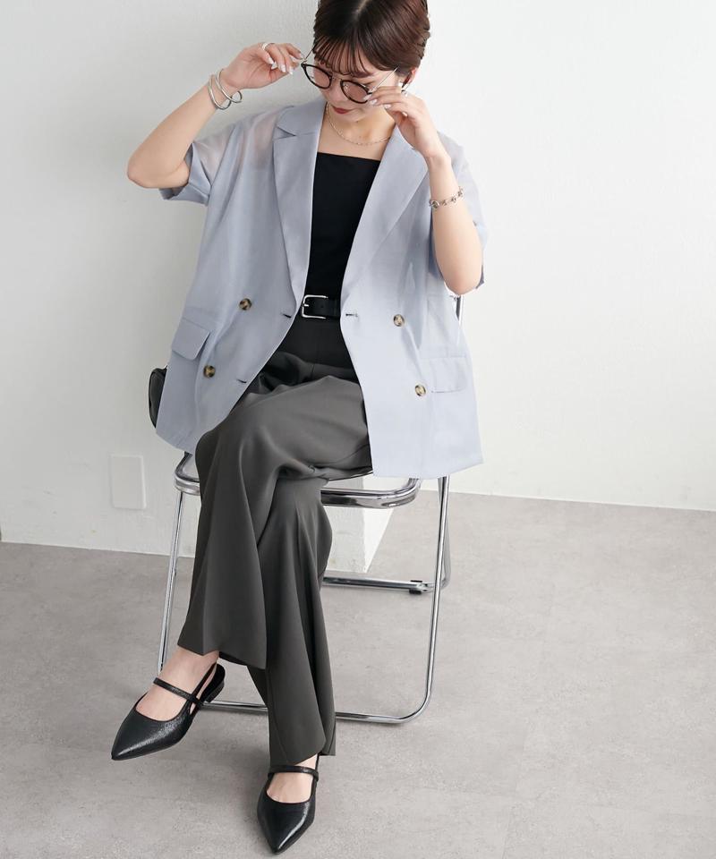 【程よい透け感】半袖シアーテーラードジャケット《WEB限定》