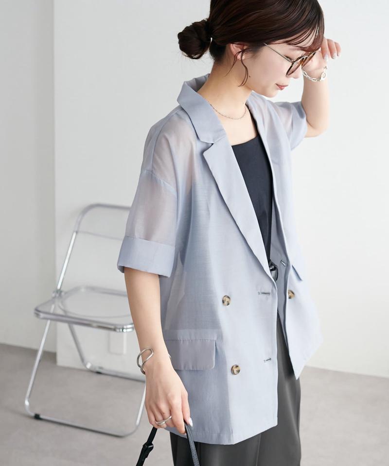 【程よい透け感】半袖シアーテーラードジャケット《WEB限定》