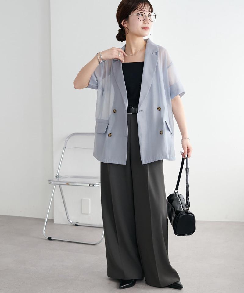 【程よい透け感】半袖シアーテーラードジャケット《WEB限定》