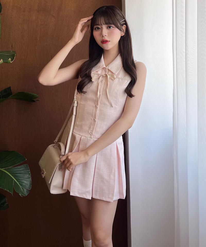 【SNSでバズり中/新色追加】YUI企画　ノースリーブシャツミニワンピース
