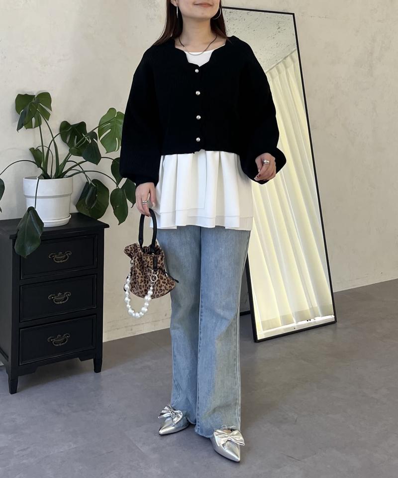 Vネックスカラップニットカーディガン