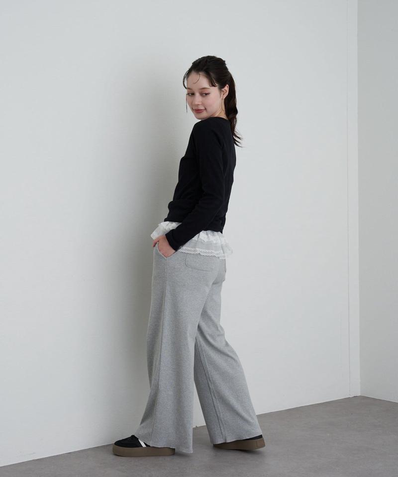 【華奢見えが叶う/追加生産決定】Vネックヘンリー胸刺繍ロングTシャツ