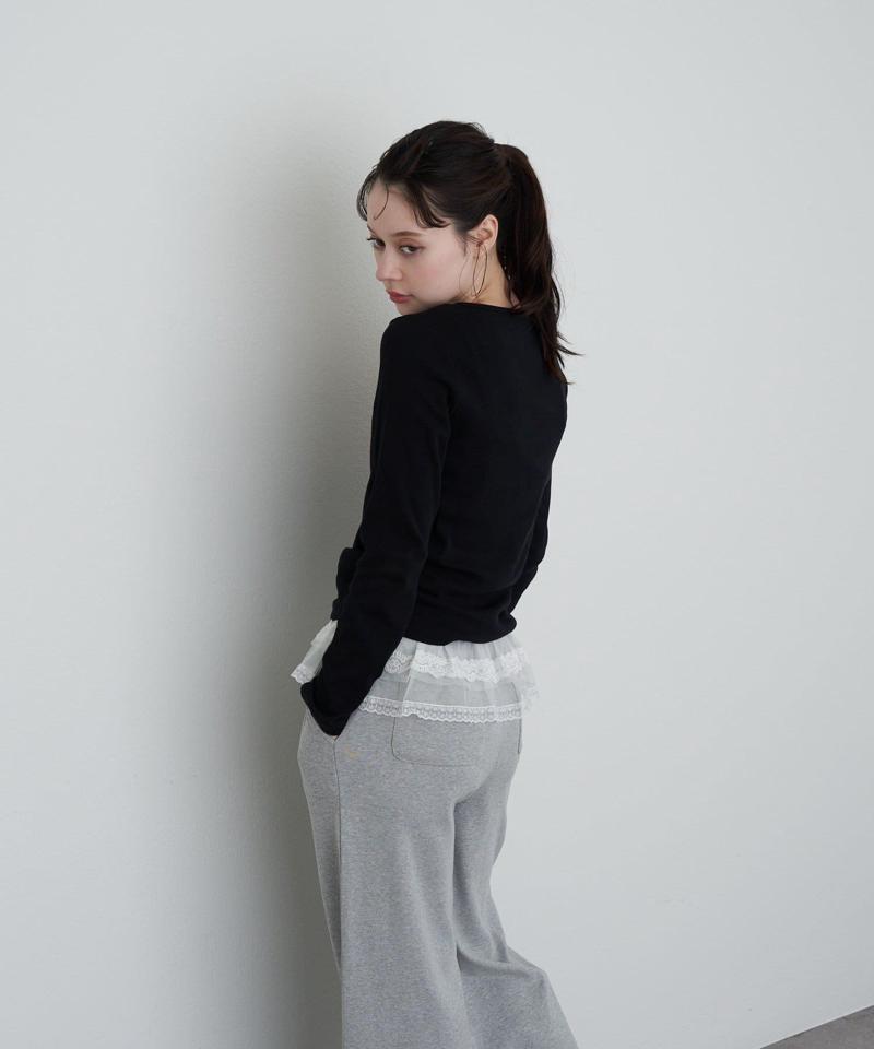 【華奢見えが叶う/追加生産決定】Vネックヘンリー胸刺繍ロングTシャツ