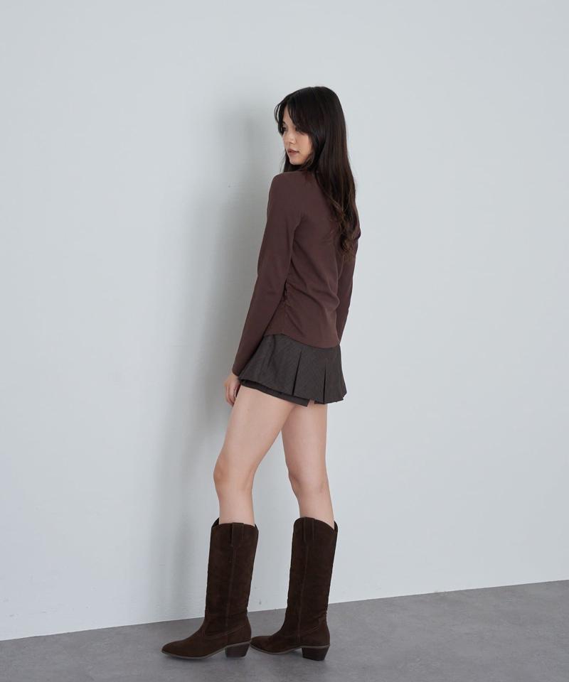 【華奢見えが叶う/追加生産決定】Vネックヘンリー胸刺繍ロングTシャツ