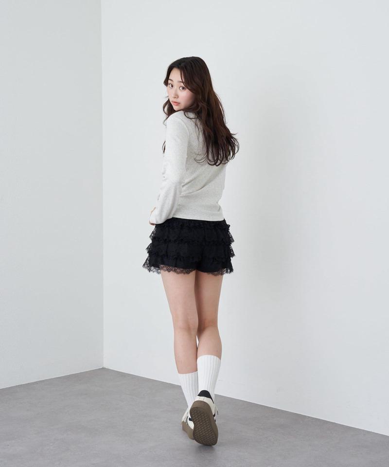 【華奢見えが叶う/追加生産決定】Vネックヘンリー胸刺繍ロングTシャツ