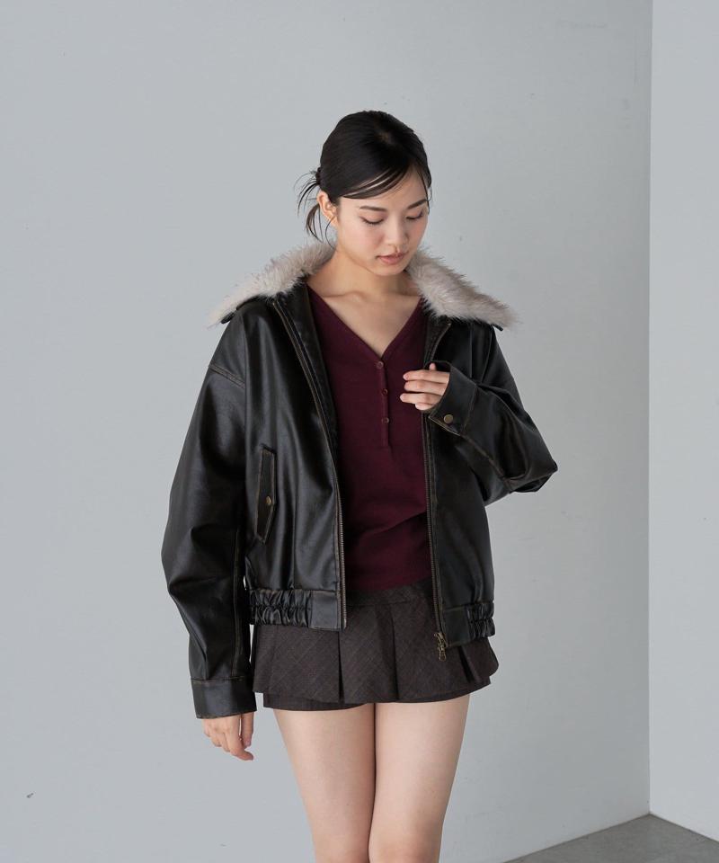 【華奢見えが叶う/追加生産決定】Vネックヘンリー胸刺繍ロングTシャツ