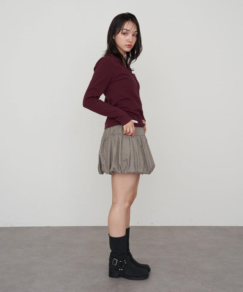 【華奢見えが叶う/追加生産決定】Vネックヘンリー胸刺繍ロングTシャツ