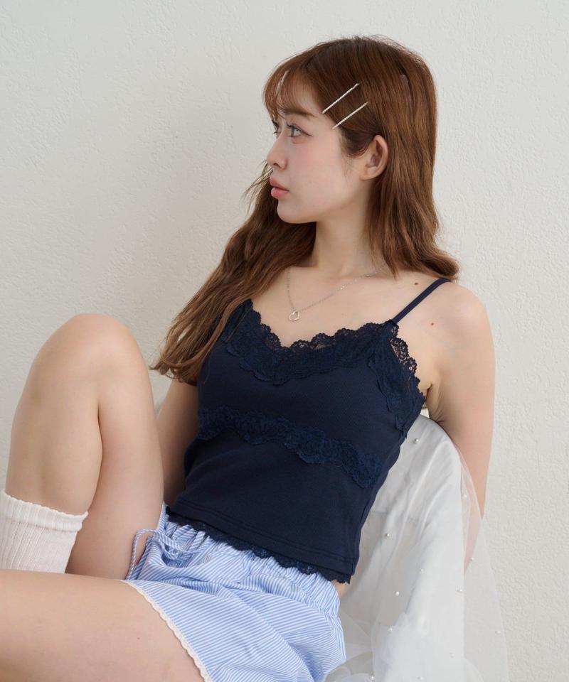 【着回し力抜群な万能アイテム/サイズ展開あり】パット付レースキャミ