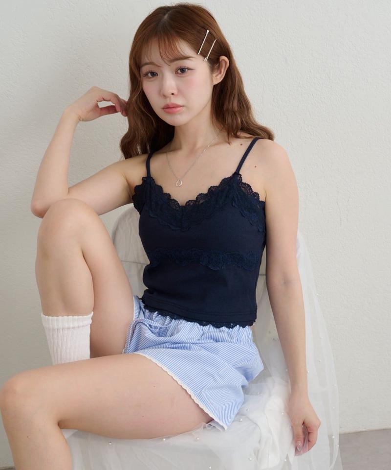 【着回し力抜群な万能アイテム/サイズ展開あり】パット付レースキャミ