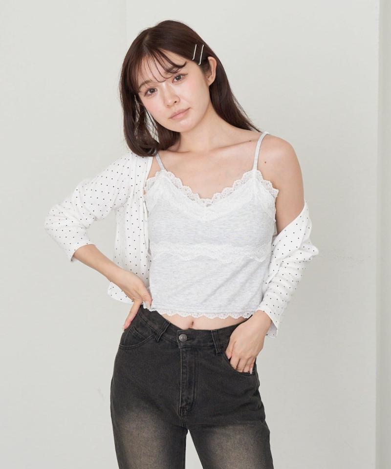 【着回し力抜群な万能アイテム/サイズ展開あり】パット付レースキャミ