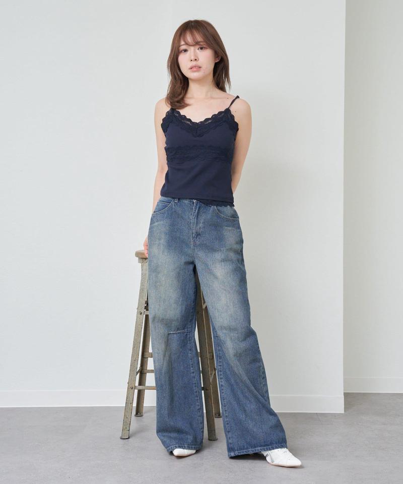 【着回し力抜群な万能アイテム/サイズ展開あり】パット付レースキャミ