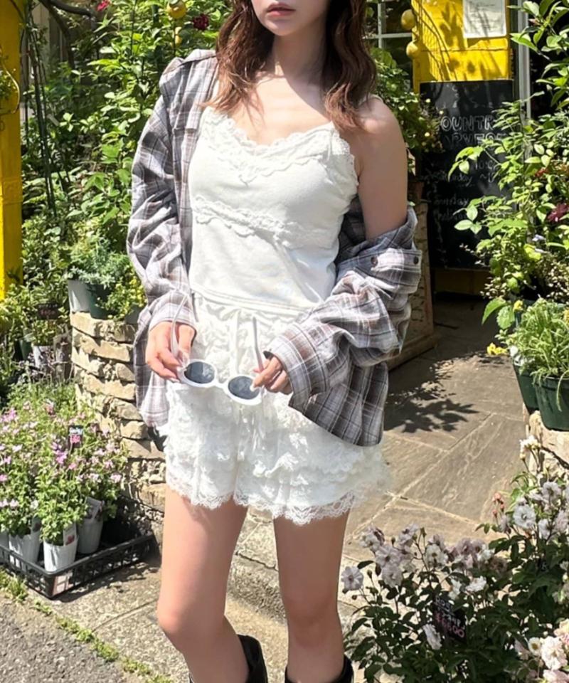 【着回し力抜群な万能アイテム/サイズ展開あり】パット付レースキャミ