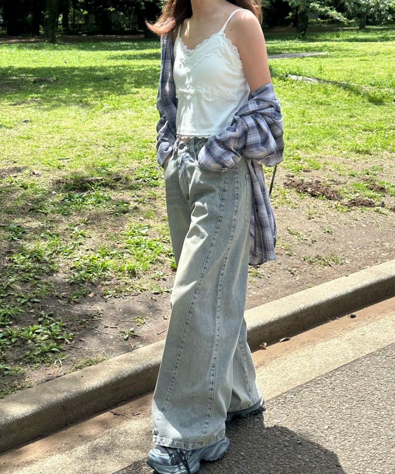 【着回し力抜群な万能アイテム/サイズ展開あり】パット付レースキャミ