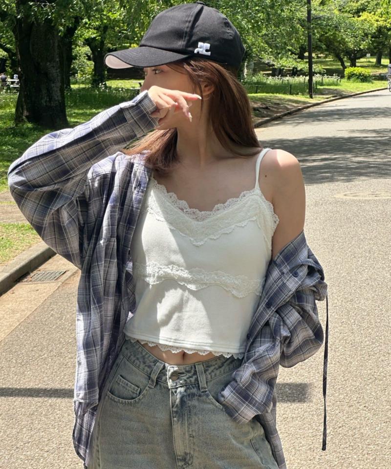 【着回し力抜群な万能アイテム/サイズ展開あり】パット付レースキャミ