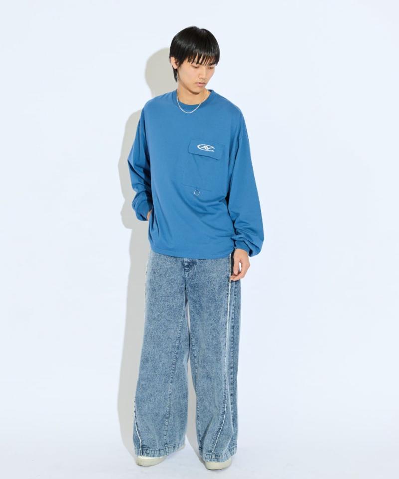 【Neucon/ニューコン】ロゴ刺繡フラップポケットリングデザインロンT