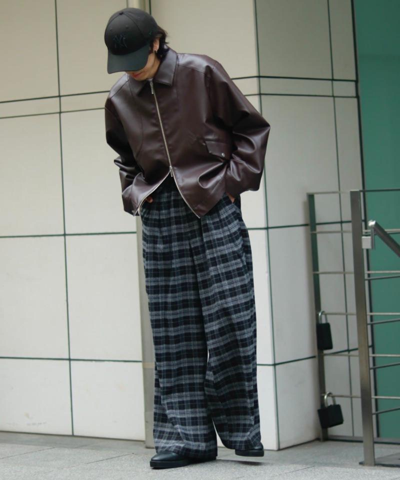 【Neucon/ニューコン】チェックワイドストレートイージースラックス