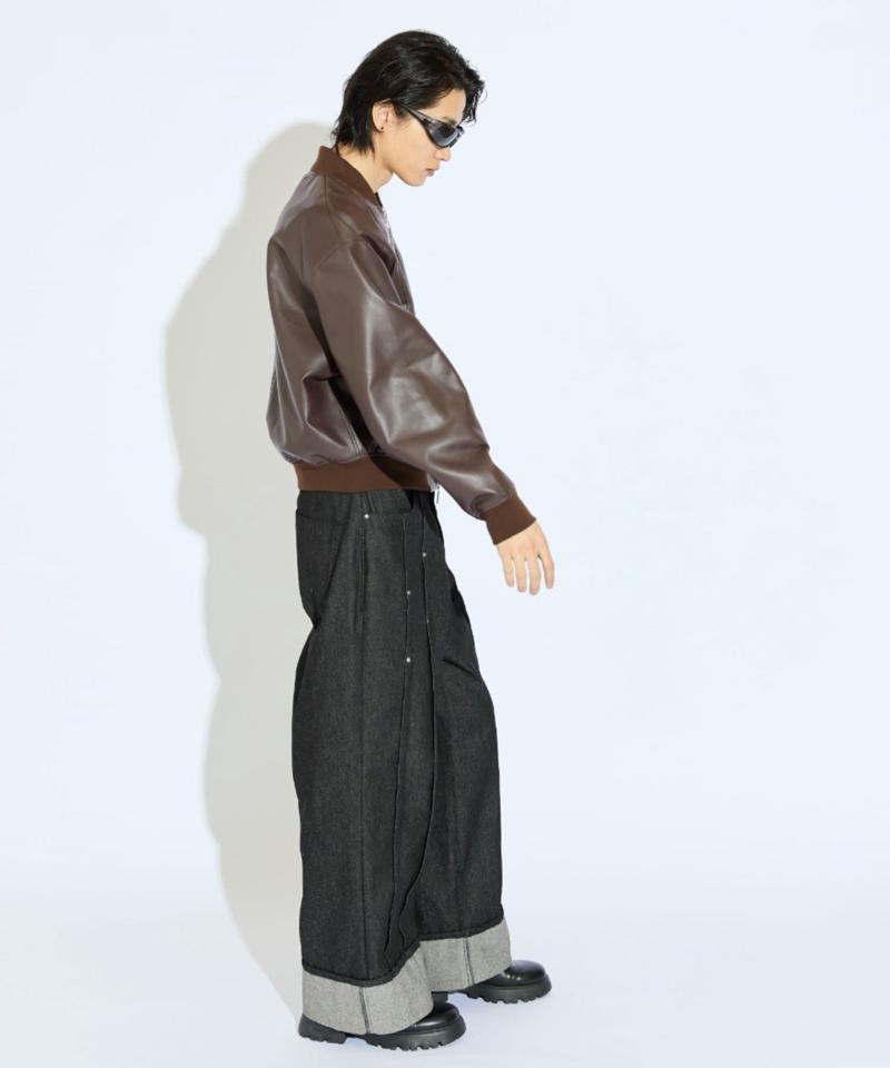 【Neucon/ニューコン】シンセティックレザーZIPデザインショートブルゾン