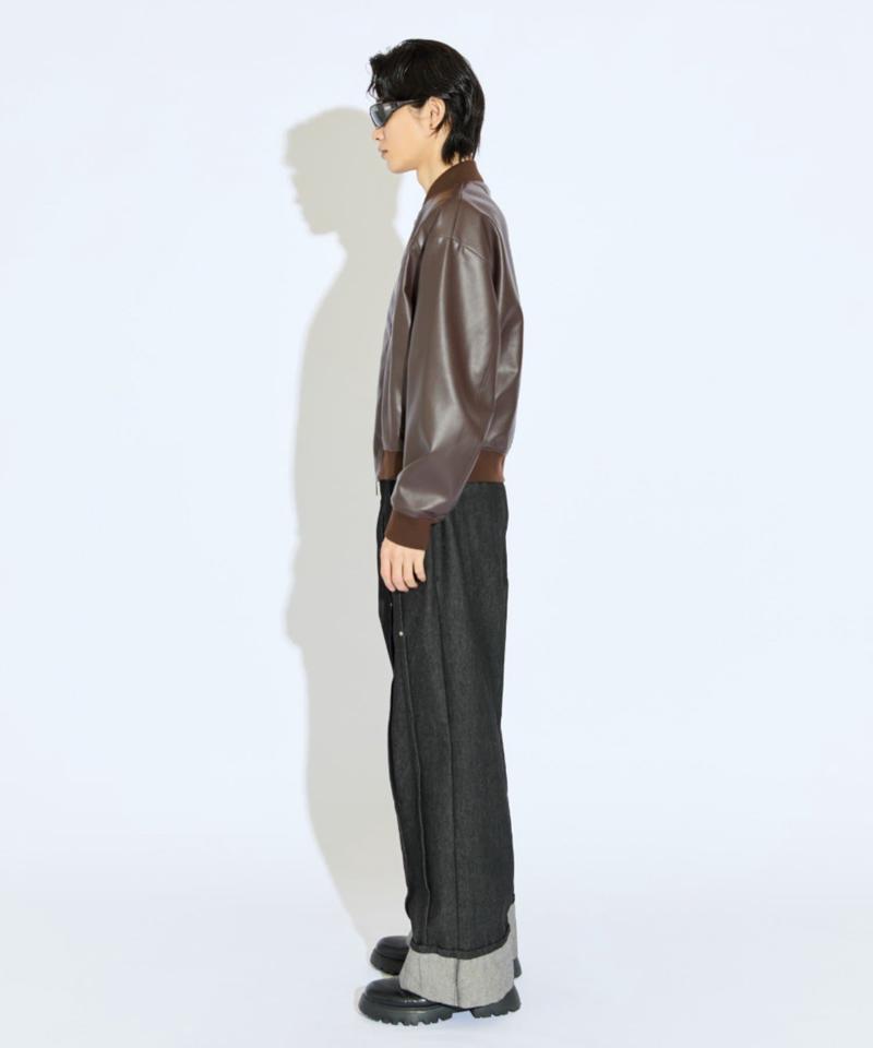 【Neucon/ニューコン】シンセティックレザーZIPデザインショートブルゾン