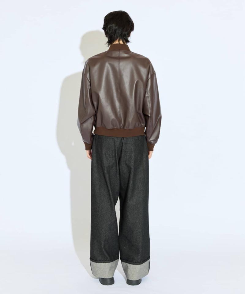 【Neucon/ニューコン】シンセティックレザーZIPデザインショートブルゾン
