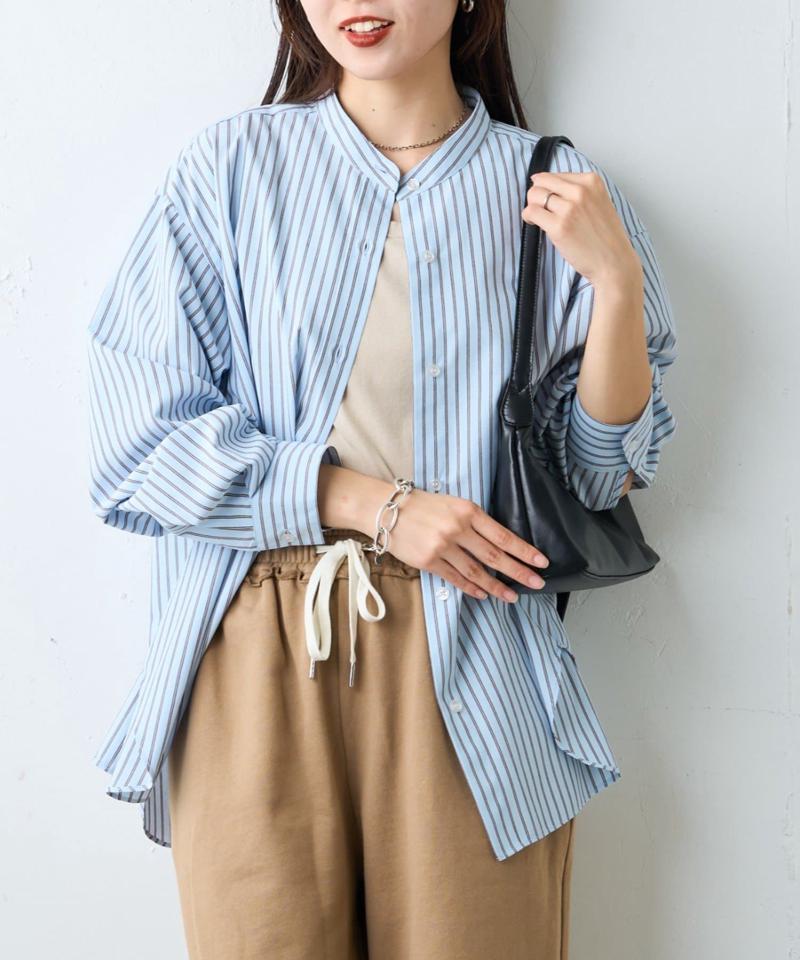 【しわになりにくい】ボリュームスリーブバンドカラーシャツ