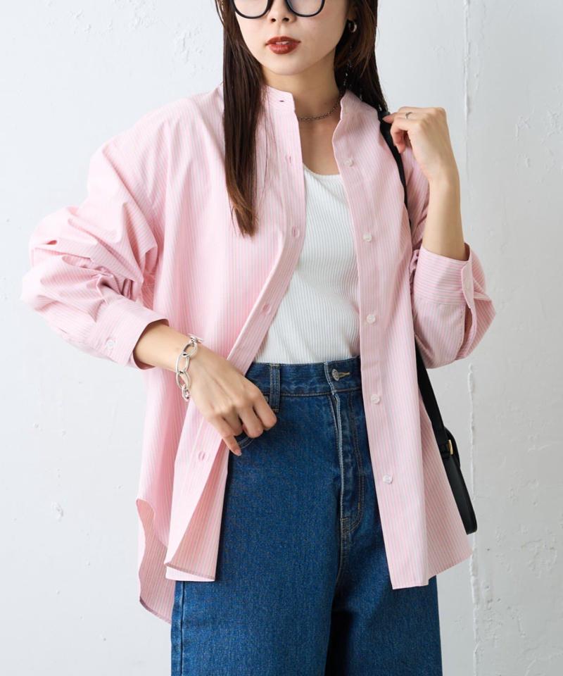 【しわになりにくい】ボリュームスリーブバンドカラーシャツ