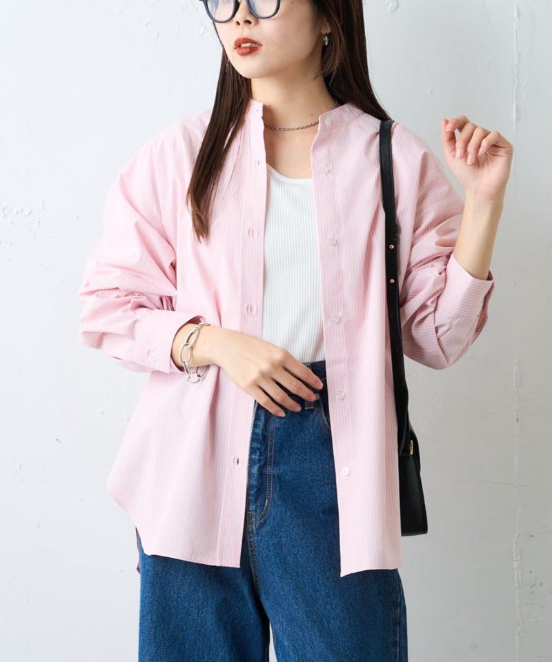 【しわになりにくい】ボリュームスリーブバンドカラーシャツ