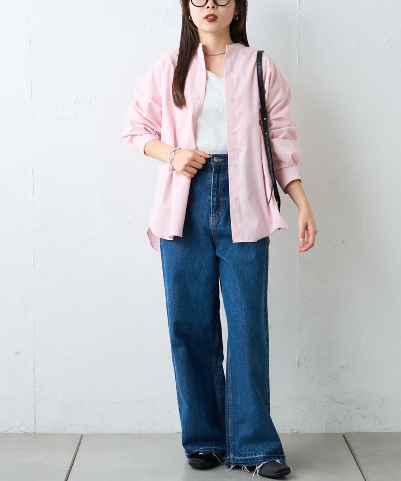 【しわになりにくい】ボリュームスリーブバンドカラーシャツ