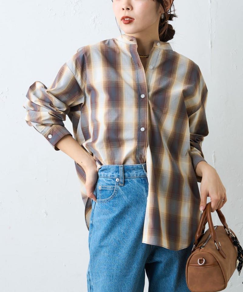 【しわになりにくい】ボリュームスリーブバンドカラーシャツ