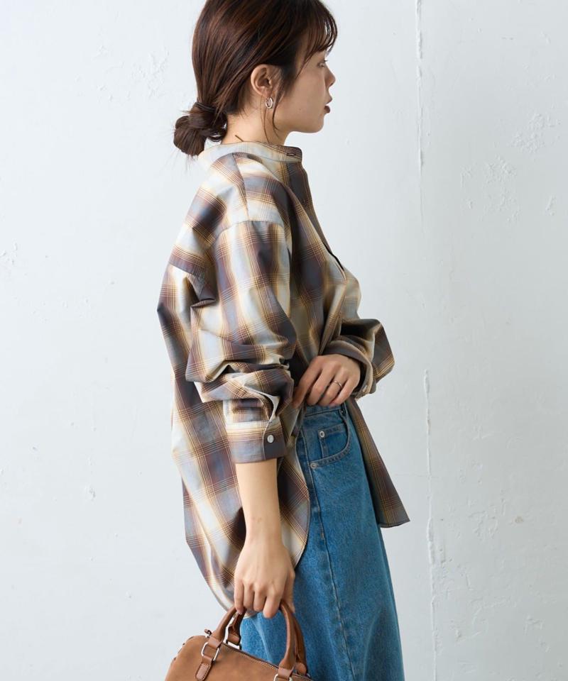 【しわになりにくい】ボリュームスリーブバンドカラーシャツ