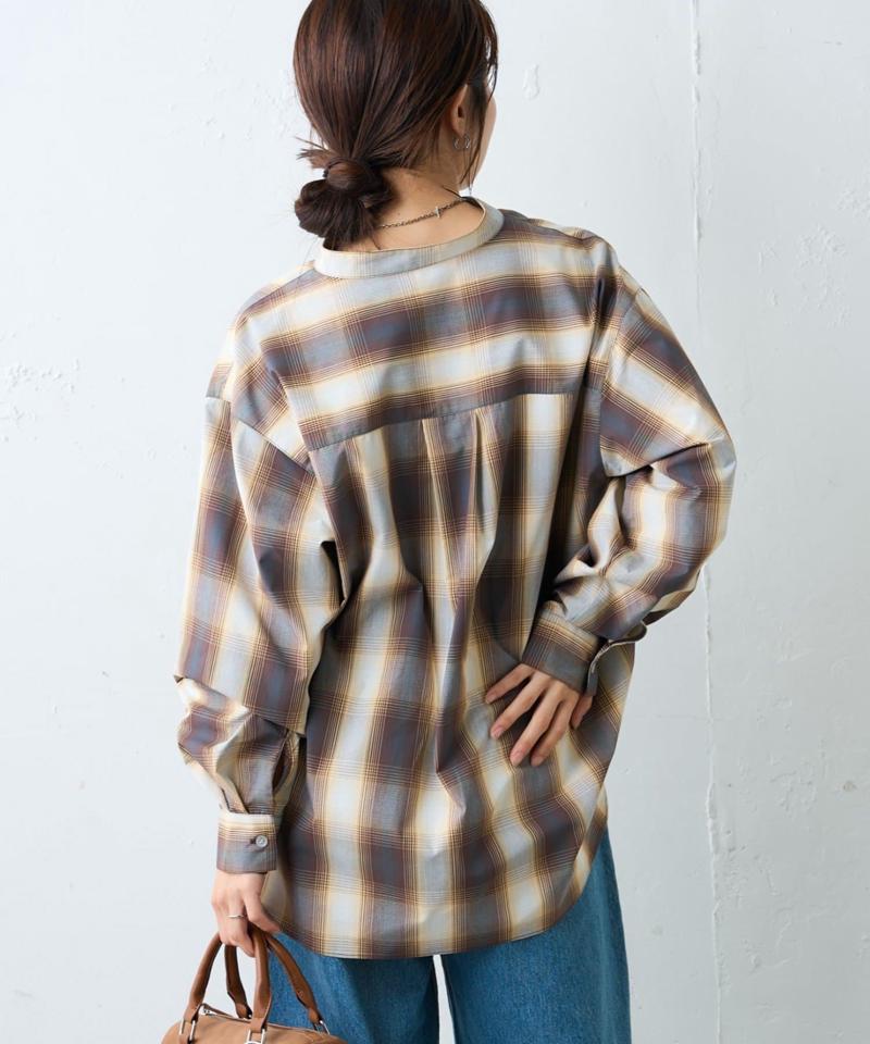 【しわになりにくい】ボリュームスリーブバンドカラーシャツ