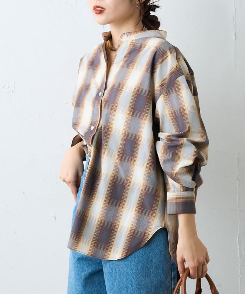 【しわになりにくい】ボリュームスリーブバンドカラーシャツ