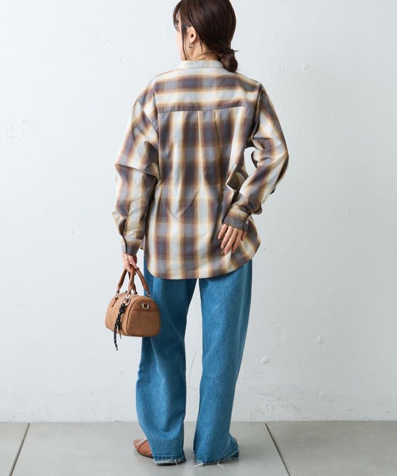 【しわになりにくい】ボリュームスリーブバンドカラーシャツ