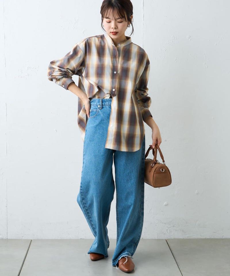 【しわになりにくい】ボリュームスリーブバンドカラーシャツ