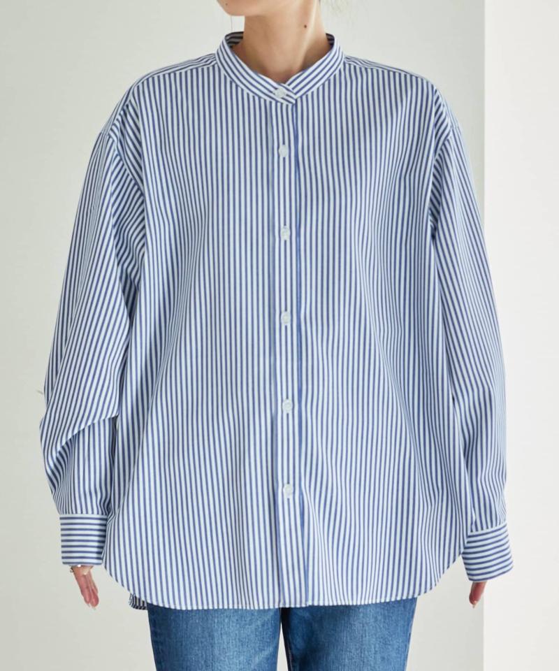 【しわになりにくい】ボリュームスリーブバンドカラーシャツ