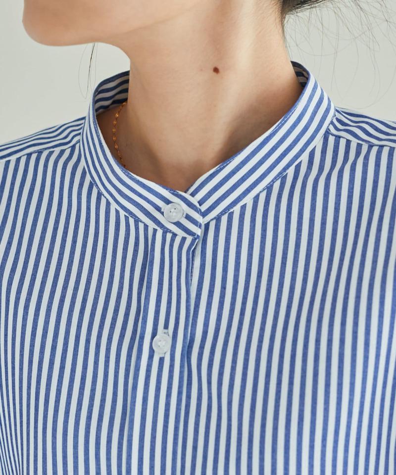 【しわになりにくい】ボリュームスリーブバンドカラーシャツ