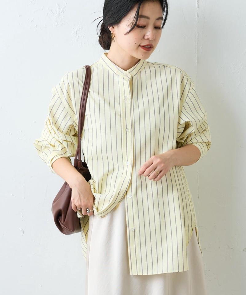 【しわになりにくい】ボリュームスリーブバンドカラーシャツ