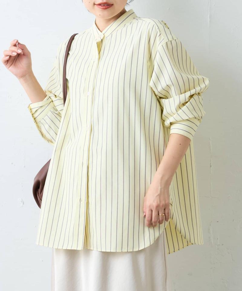 【しわになりにくい】ボリュームスリーブバンドカラーシャツ